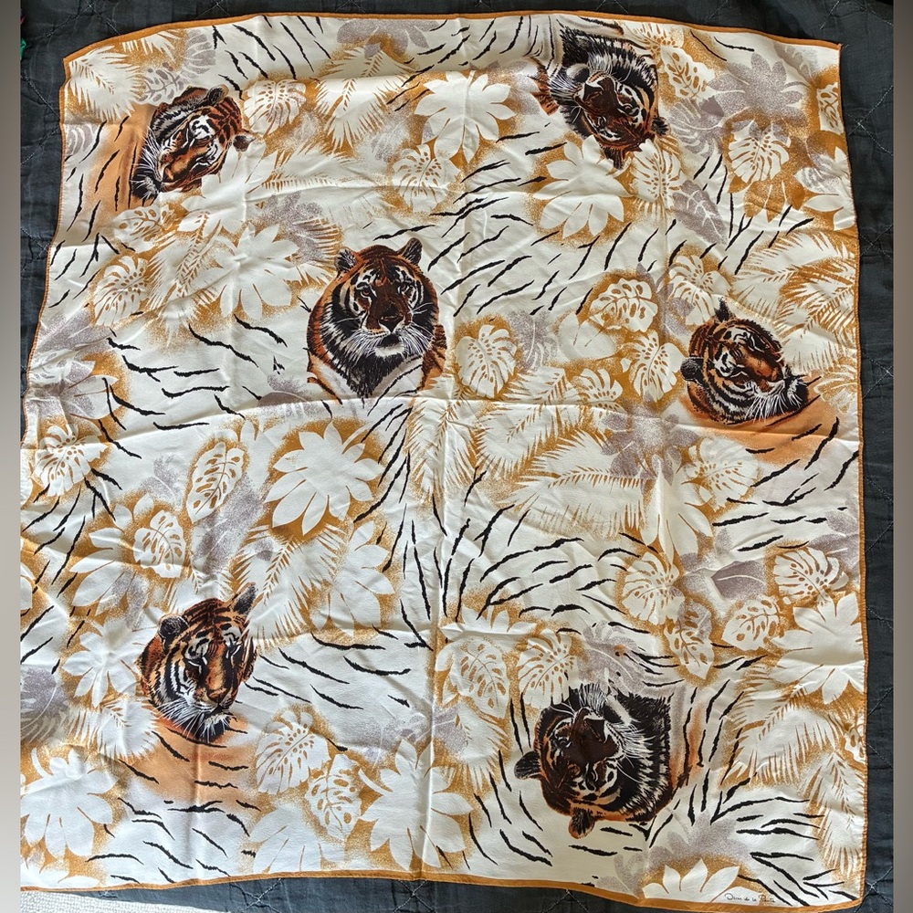 Vintage Oscar de la Renta Tiger Print Silk Scarf